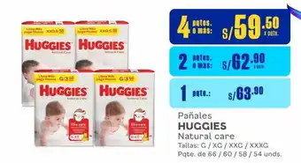 Makro Pañales HUGGIES Natural care Tallas: G/XG/XXG / XXXG Pqte, de 66/60/58/54 unds. oferta