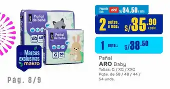 Makro Pañal ARO Baby Tallas: G/XG/XXG Pqte. de 58/48/44/ 54 unds. oferta