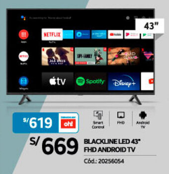 Plaza Vea BLACKLINE LED 43" FHD ANDROID TV oferta
