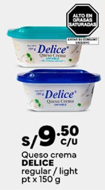 Plaza Vea Queso crema DELICE regular / light pt x 150 g oferta
