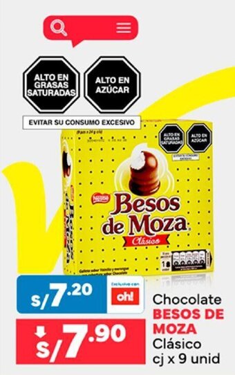 Plaza Vea Chocolate BESOS DE MOZA Clásico cj x 9 unid oferta