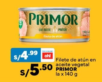Plaza Vea Filete de atún en aceite vegetal PRIMOR la x 140 g oferta
