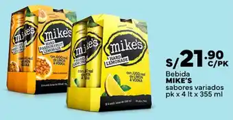 Plaza Vea Bebida MIKE'S sabores variados pk x 4 lt x 355 ml oferta