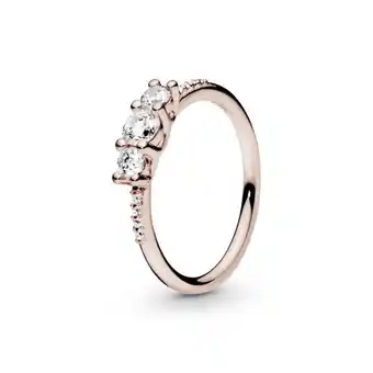 Pandora Anillo con tres piedras transparentes recubrimiento en oro rosa de 14k oferta