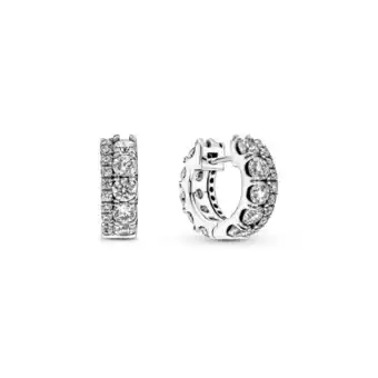Pandora Aretes de aro en plata de ley doble banda en pavé oferta