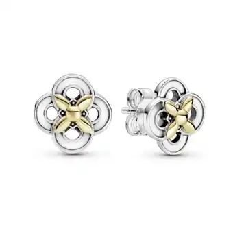 Aretes de botón flores en dos tonos
