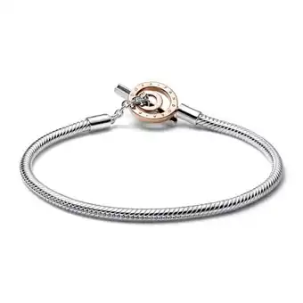 Pandora Brazalete cadena de serpiente de dos tonos con barra-t con logotipo pandora signature oferta