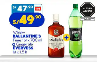 Mass Whisky BALLANTINE'S Finest bt x 700 ml + Ginger ale EVERVESS bt x 1.5 It oferta