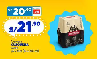 Mass Cerveza CUSQUEÑA malta pk x 6 bt (bt x 310 ml) oferta