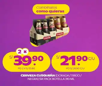 Tambo CERVEZA CUSQUEÑA (DORADA/TRIGO/ NEGRA) SIX PACK BOTELLA 310 ML oferta