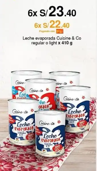 Metro Leche evaporada Cuisine & Co regular o light x 410 g x 6 oferta