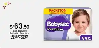 Metro Pañal Babysec Packetón Premium Tallas: Premium XG x 72, XXG x 72 oferta