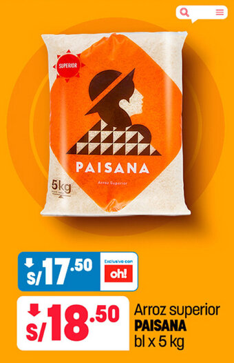 Plaza Vea Arroz superior PAISANA bl x 5 kg oferta
