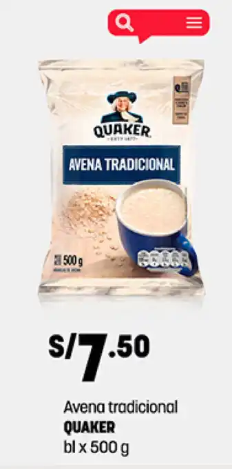 Plaza Vea Avena tradicional QUAKER bl x 500 g oferta
