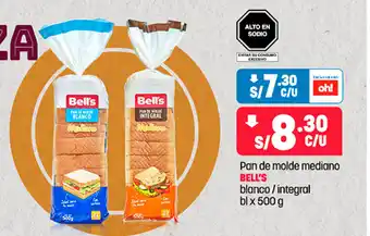 Plaza Vea Pan de molde mediano BELL'S blanco / integral bl x 500 g oferta