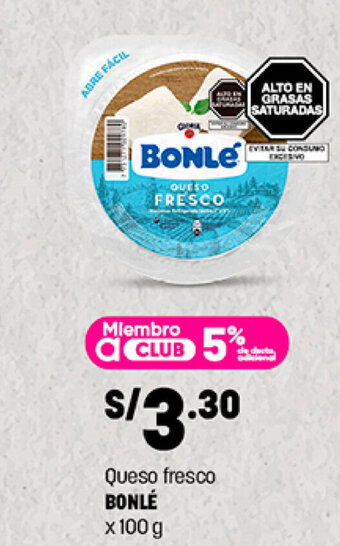 Plaza Vea Queso fresco BONLÉ x 100g oferta