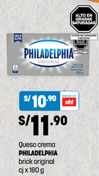 Plaza Vea Queso crema PHILADELPHIA brick original cj x 180g oferta