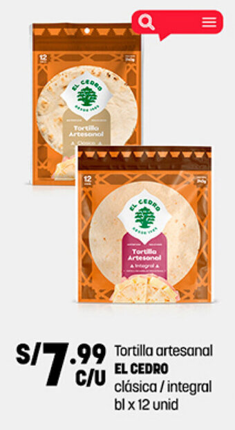 Plaza Vea Tortilla artesanal EL CEDRO clásica / integral bl x 12 unid oferta