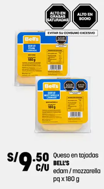 Plaza Vea Queso en tajadas BELL'S edam / mozzarella pq x 180g oferta