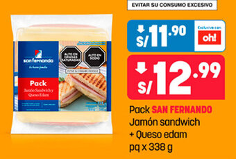 Plaza Vea Pack SAN FERNANDO Jamón sandwich + Queso edam pq x 338g oferta