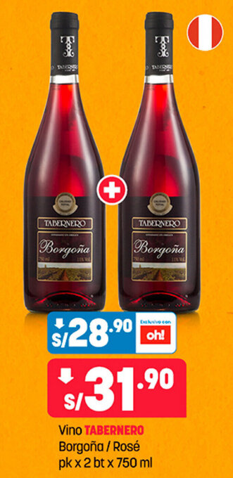 Plaza Vea Vino TABERNERO Borgoña / Rosé pk x 2 bt x 750ml oferta