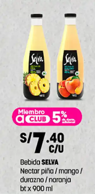 Plaza Vea Bebida SELVA Nectar piña/ mango/ durazno/ naranja bt x 900ml oferta