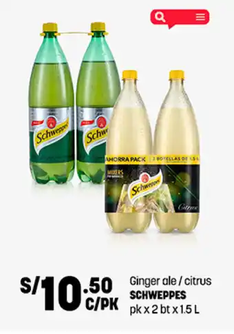 Plaza Vea Ginger ale / citrus SCHWEPPES pk x 2 bt x 1.5L oferta