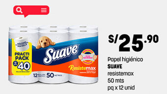 Plaza Vea Papel higiénico SUAVE resistemax 50 mts pq x 12 unid oferta