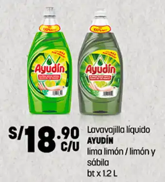 Plaza Vea Lavavajilla líquido AYUDIN lima limón / limón y sábila bt x 1.2L oferta
