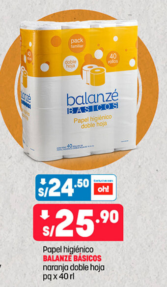 Plaza Vea Papel higiénico BALANZE BÁSICOS naranja doble hoja pq x 40 rl oferta