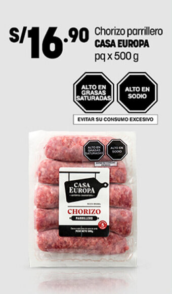 Plaza Vea Chorizo parrillero CASA EUROPA pq x 500g oferta