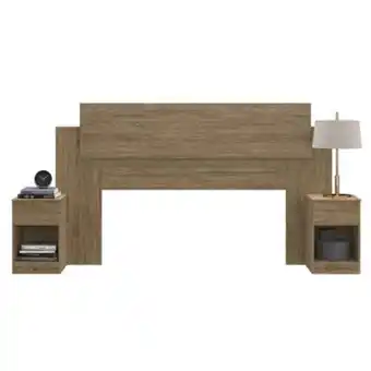 Tottus Cabecera de 2 plazas con 2 mesas de noche deco wood oferta