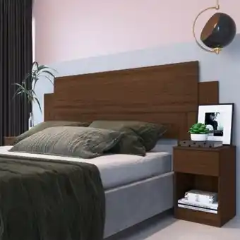 Tottus Cabecera de 2 plazas con 2 mesas de noche en color cacao oferta