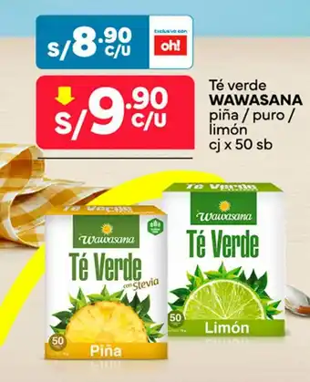 Plaza Vea Té verde WAWASANA piña / puro / limón cj x 50 sb oferta