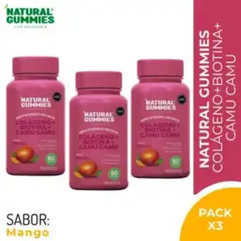 Mifarma Pack 3 natural gummies colágeno + biotina + camu camu oferta