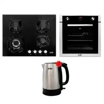 Hiraoka Cocina a gas empotrable sole solco034 4 hornillas + horno empotrable glp sole solho007 70l + hervidor eléctrico sole pro076 g oferta