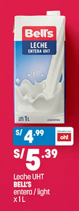 Plaza Vea Leche UHT BELL'S entera/light x 1L oferta