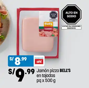 Plaza Vea Jamón pizza BELL'S en tajadas pq x 500g oferta