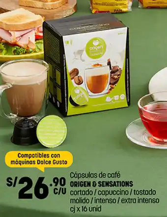 Plaza Vea Cápsulas de café ORIGEN & SENSATIONS cortado /capuccino / tostado molido / intenso / extra intenso cj x 16 unid oferta