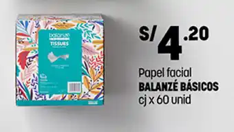 Plaza Vea Papel facial BALANZÉ BÁSICOS cj x 60 unid oferta
