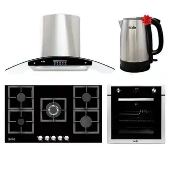 Cocina a gas empotrable sole solco041 5 hornillas + campana extractora sole ture63co 90cm + horno empotrable glp sole solho00