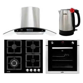 Hiraoka Cocina a gas empotrable sole solco040 4 hornillas + campana extractora sole ture63co 90cm + horno empotrable glp sole solho00 oferta