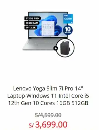 Tiendas EFE Lenovo Yoga Slim 7i Pro 14" Laptop Windows 11 Intel Core i5 12th Gen 10 Cores 16GB 512GB oferta