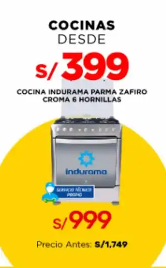 La Curacao COCINA INDURAMA PARMA ZAFIRO CROMA 6 HORNILLAS oferta