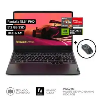 Tottus Laptop ideapad gaming3 amd ryzen 5 6600h 8gb 512gb ssd rtx 3050 15.6 fhd oferta