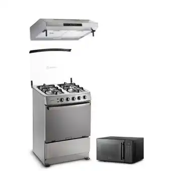 Hiraoka Cocina a glp miray gardenia 4 hornillas + campana extractora miray cem-61 + horno microondas miray hmm-21n oferta
