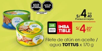 Tottus Filete de Atún en Aceite/ Agua Tottus x 170g oferta