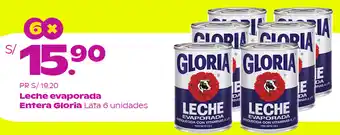 Tambo Leche Evaporada Entera Gloria Lata 6 Unidades oferta