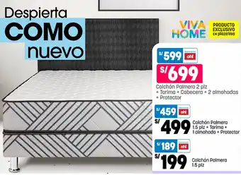 Plaza Vea Colchón Palmera 2 plz + Tarima + Cabecera + 2 almohadas + Protector oferta