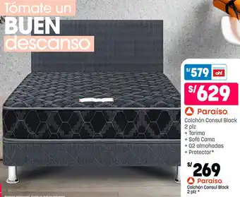 Plaza Vea Paraíso Colchón Consul Black 2 plz + Tarima + Sofá Cama + 02 almohadas + Protector* oferta